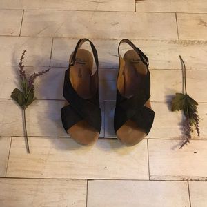 Clarks Black Cork Wedges